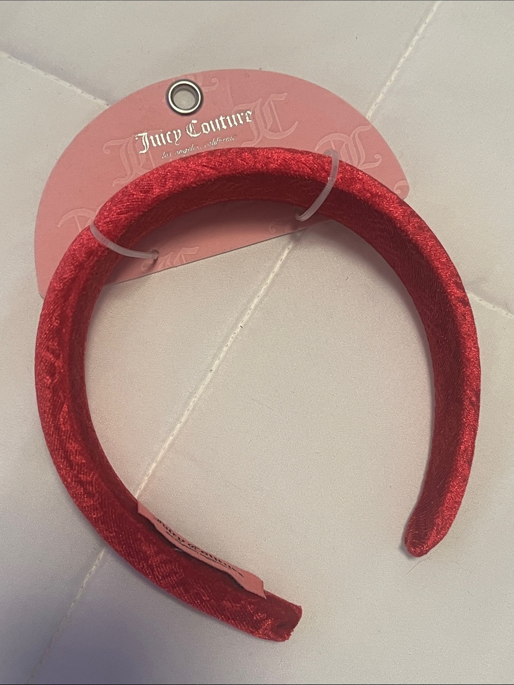 Juicy Couture Pink Velvet Padded Headband with Logo Tag NWT